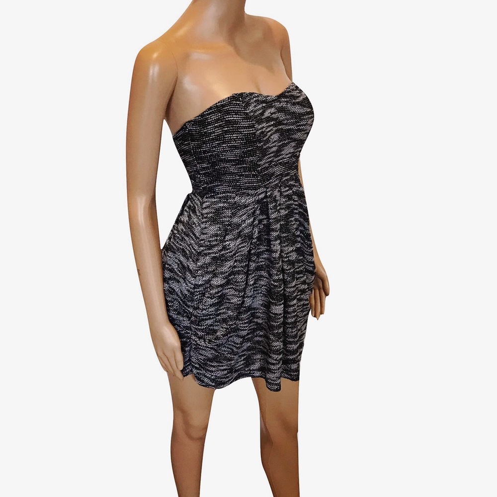 Free People Ivory & Black Textured Strapless Dress